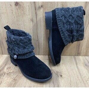 MUK LUKS Women's Ankle Boots Patrice Block Heel Faux Fur Suede Bohemian Size 9